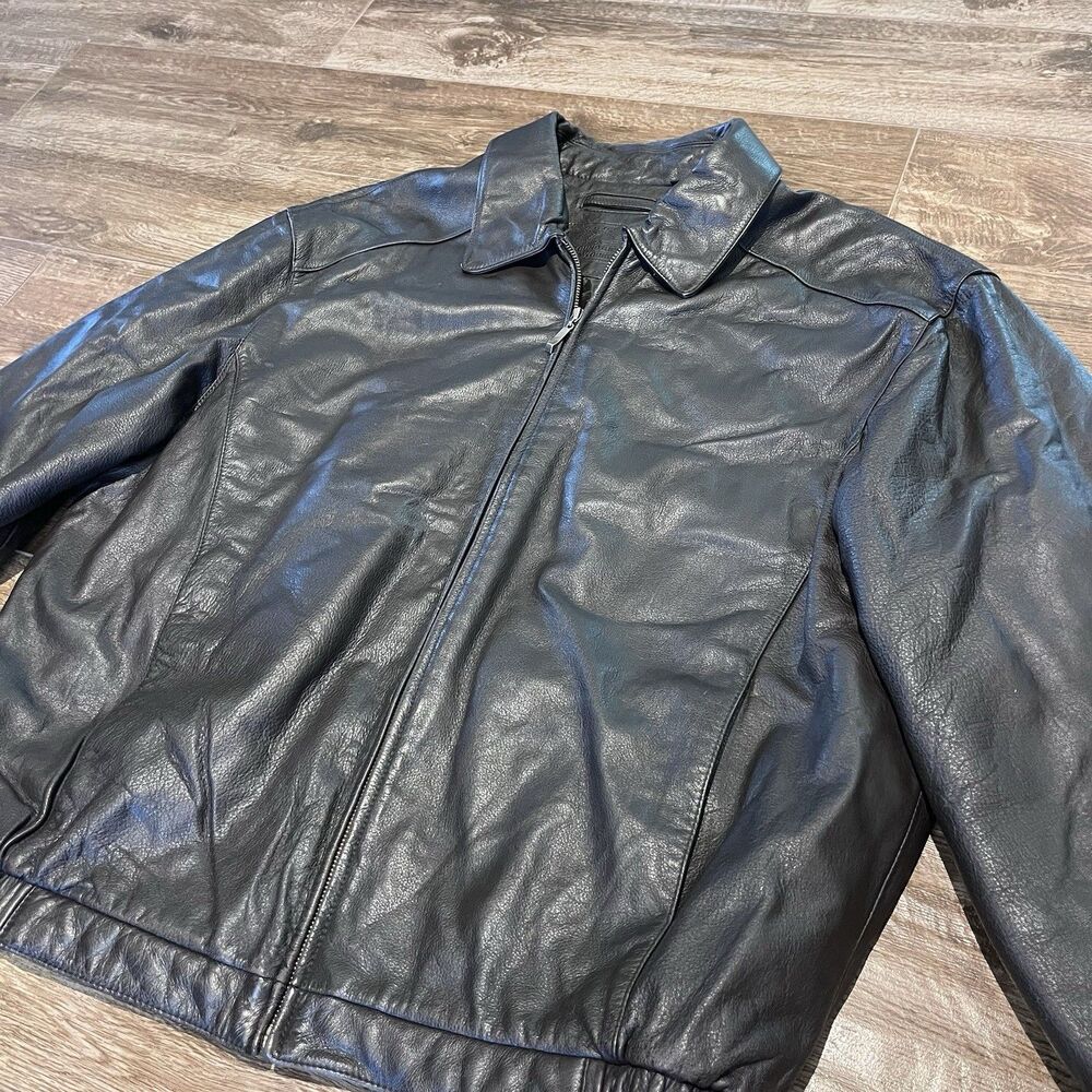 Roundtree and Yorke Leather Bomber Jacket Mens XL Dark Brown Zip Collar Coat